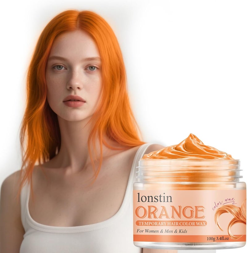 lonstin Orange Hair Colour Wax for Kids Adults Temporary Hair Dye Wax 100g Wash Out NonSticky Clay Mud Cream for Parties Cosplay Daily Fun