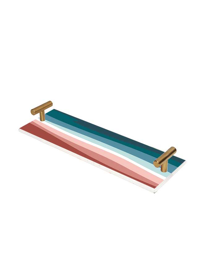 LOWHA Decorative Acrylic Serving Tray with Gold Color Metal Handles Colorful Painted Waves 10x30cm  - Image 1