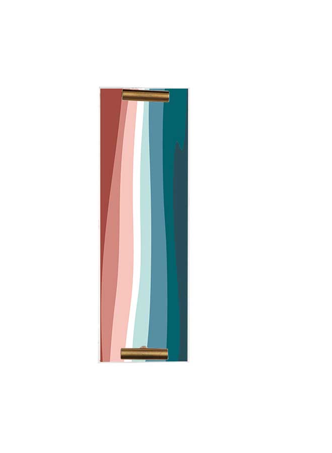LOWHA Decorative Acrylic Serving Tray with Gold Color Metal Handles Colorful Painted Waves 10x30cm  - Image 2