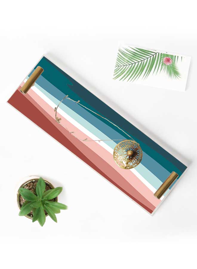 LOWHA Decorative Acrylic Serving Tray with Gold Color Metal Handles Colorful Painted Waves 10x30cm  - Image 3