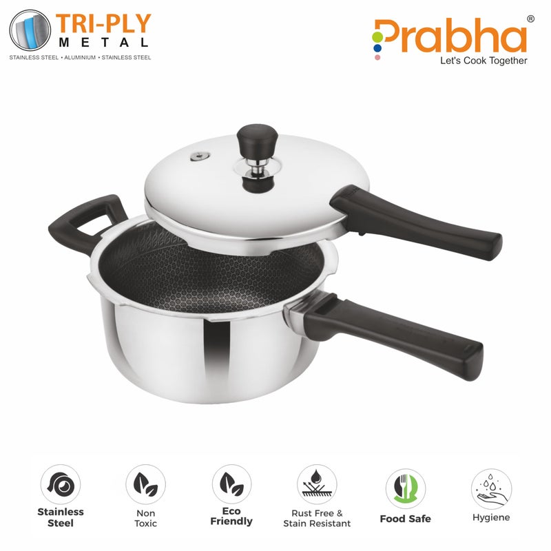 Prabha Stainless Steel Tri-Ply Hexa Cube Pressure Cooker Non-Stick Coating - 1.5L - Best For Serving, Instant Cooking - Image 4