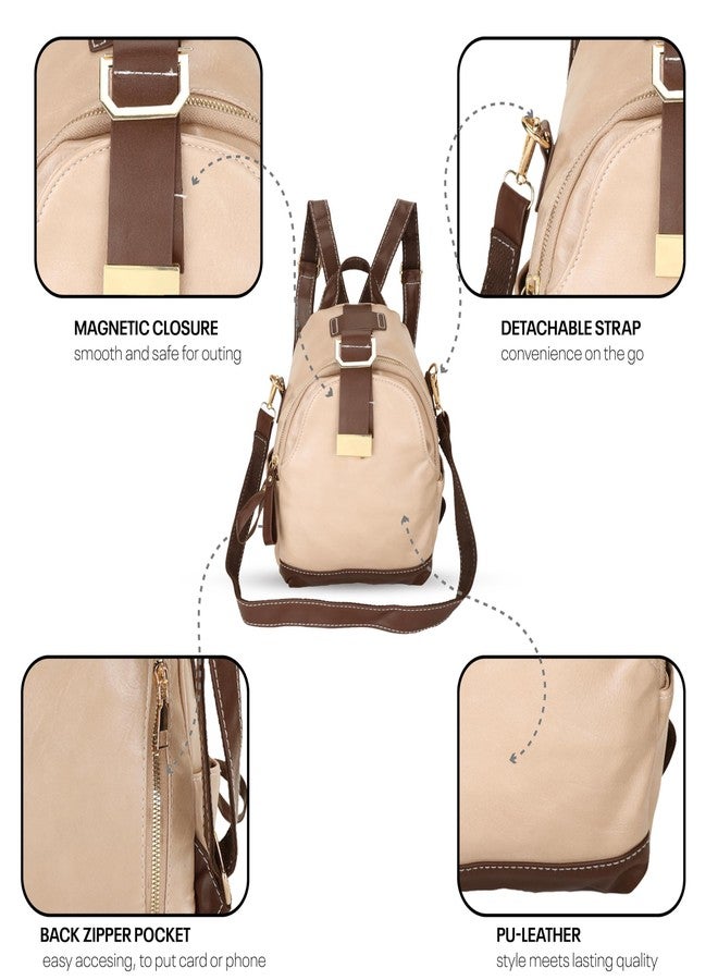 SIBY PU Leather Women Backpack Purse for Travel, Casual Daypack with Adjustable Straps & Multiple Pockets (Beige) - Image 2