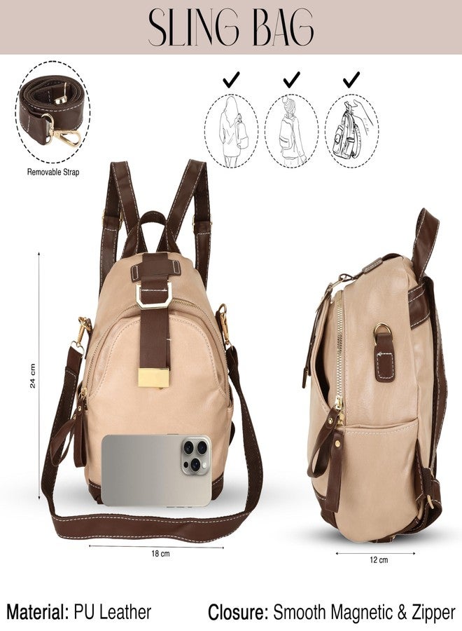 SIBY PU Leather Women Backpack Purse for Travel, Casual Daypack with Adjustable Straps & Multiple Pockets (Beige) - Image 3