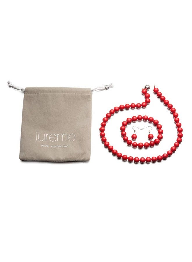 LUREME Fashion Style Pearl Elastic Necklace Bracelet Dangle Earring Set-Red(09000649-7) - Image 2