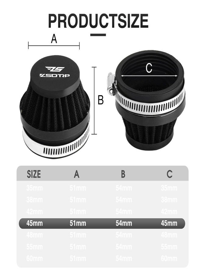 ZSDTRP 2PCS Motorcycle 45MM Air Intake Filter Universal Carburetor Air Filter Cleaner for Dirt Pit ATV SSR TTR Bike Breather Filter Fit for Many Different Carburetors (Black 45MM) - Image 3
