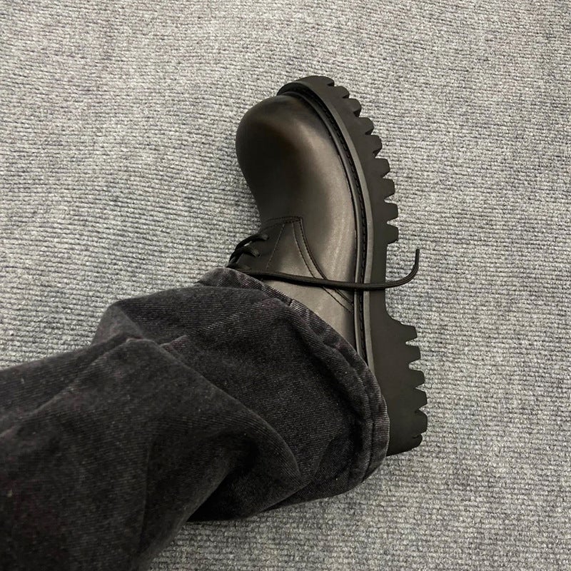 Carbon Black Big Toe Derby Shoes Thick Sole Height Increasing Casual Mickey Leather Shoes Loafers Commuter Men'S And Women'S Same Ins Genuine Leather - Image 4