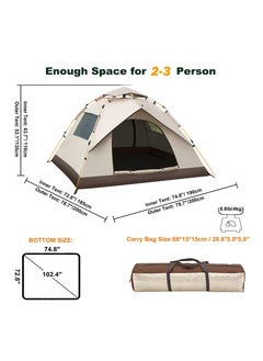 Arabest 2-3 Person Camping Tent, Waterproof Family Tent for Camping, Instant Easy Up Double Layer Anti-UV 2 Windows 2 Doors-Instant Family Tents for Camping Hiking & Traveling  - Image 2