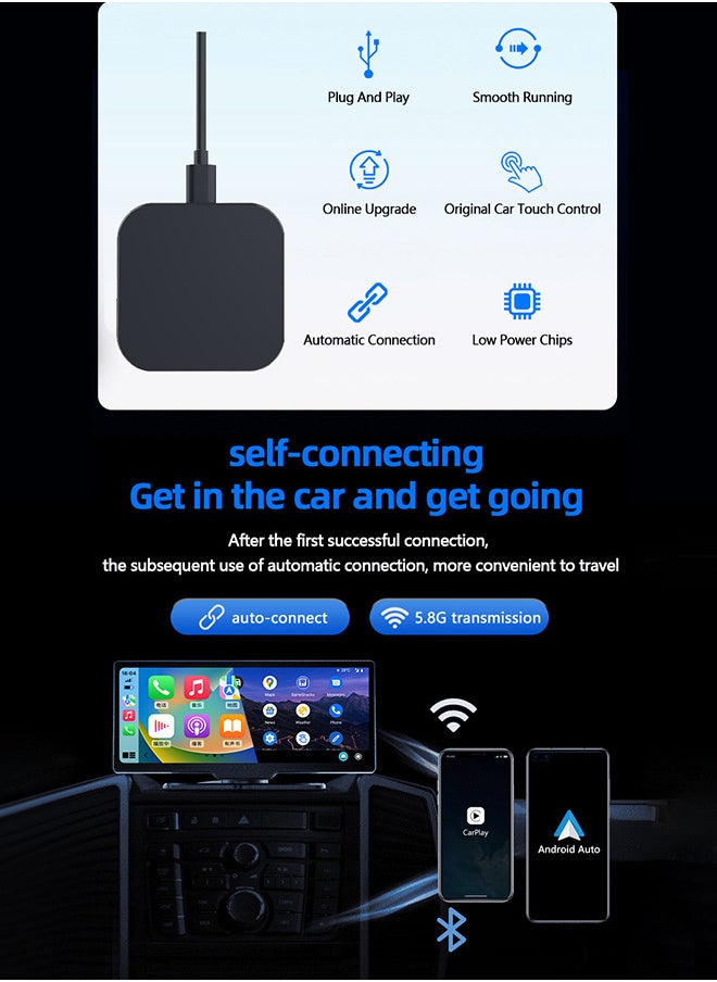 Generic - 2 in 1 Wireless CarPlay Android Car Adapter, Mini Box Wired to Wireless CarPlay & Android Auto, Supports YouTubu and various streaming media, Mini wired to wireless car smart box, plug and play - Image 1