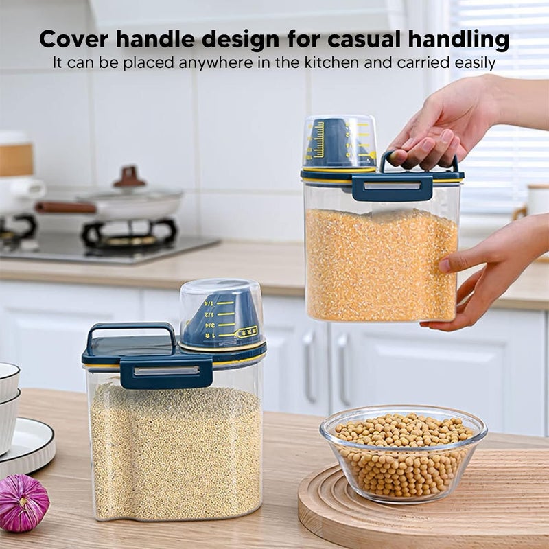 Rice Airtight Dry Food Storage Containers,Rice Storage Bin Container,Rice Dispenser,Cereal Containers Dispenser Airtight Pour Spout Food Storage Container with Measuring Cup Clear(1.5kg) - Image 1