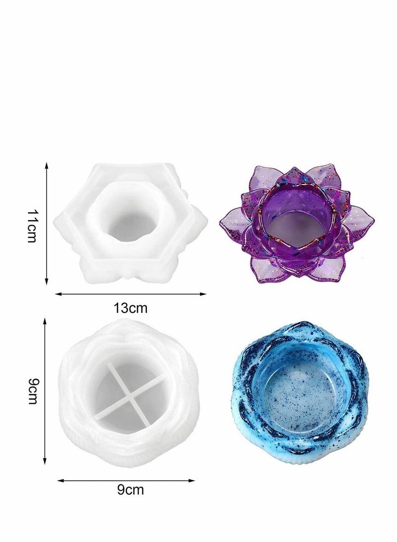 SYOSI 2 Pcs Lotus Tealight Candles Holders Flower Epoxy Resin Casting Moulds Candlestick Epoxy Silicone Mould for Making Candle Holder Tea Light Holder Jewelry Box  - Image 3