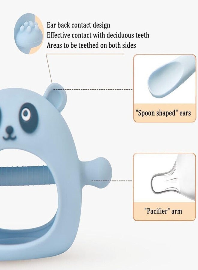 RUKAN Baby Teethers 0 to 6 Months Anti Dropping Wrist Hand Baby Chew Toys for Sucking Needs, Teething Mitten Hand Pacifier for Soothing Gum Pain Relief Panda (Blue) - Image 4