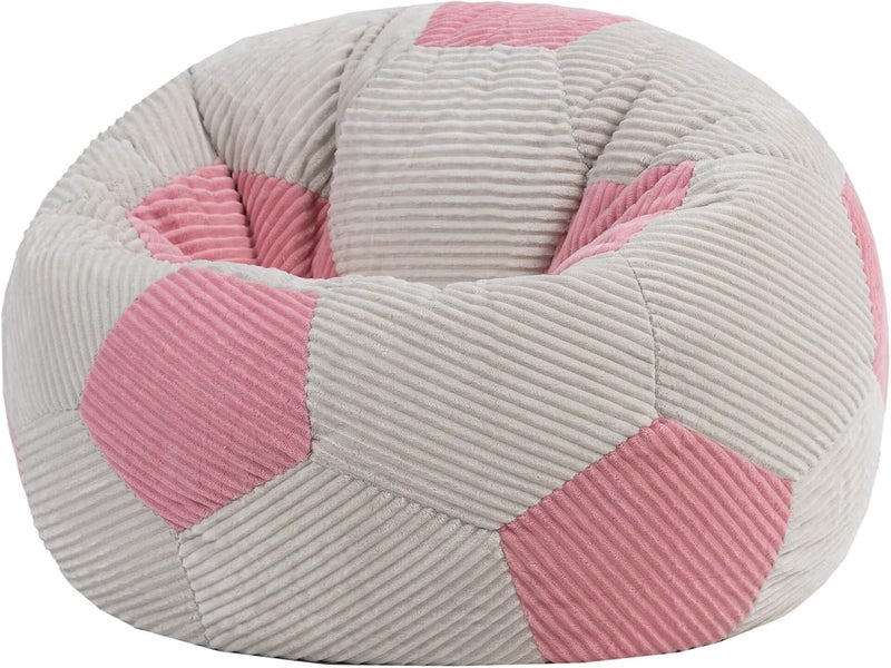 ICON Kids Football Bean Bag, Light Pink, Corduroy, Kids Bean Bag Chair with Filling Included, Football Gifts for Girls, Beanbags for Children, Gaming Room, Bedroom, Bedroom Accessories - Image 1