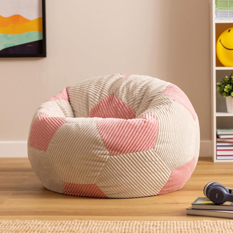 ICON Kids Football Bean Bag, Light Pink, Corduroy, Kids Bean Bag Chair with Filling Included, Football Gifts for Girls, Beanbags for Children, Gaming Room, Bedroom, Bedroom Accessories - Image 2