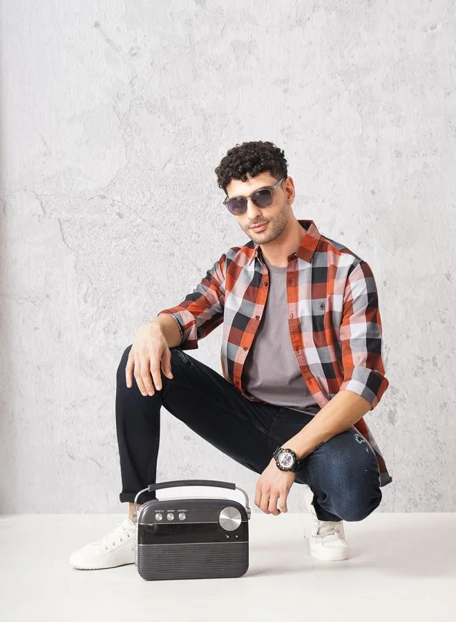 The Indian Garage Co Men Regular Fit Checkered Full Sleeves Cutaway Collar Casual Shirt