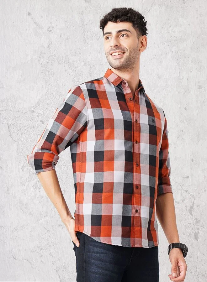 The Indian Garage Co Men Regular Fit Checkered Full Sleeves Cutaway Collar Casual Shirt