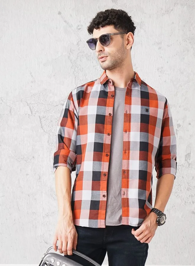 The Indian Garage Co Men Regular Fit Checkered Full Sleeves Cutaway Collar Casual Shirt