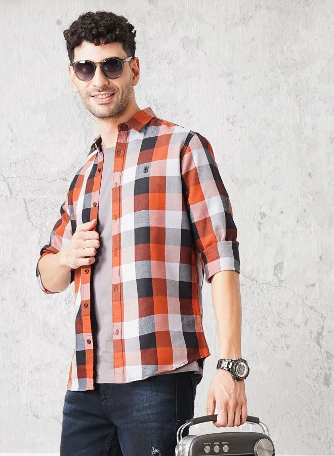 The Indian Garage Co Men Regular Fit Checkered Full Sleeves Cutaway Collar Casual Shirt