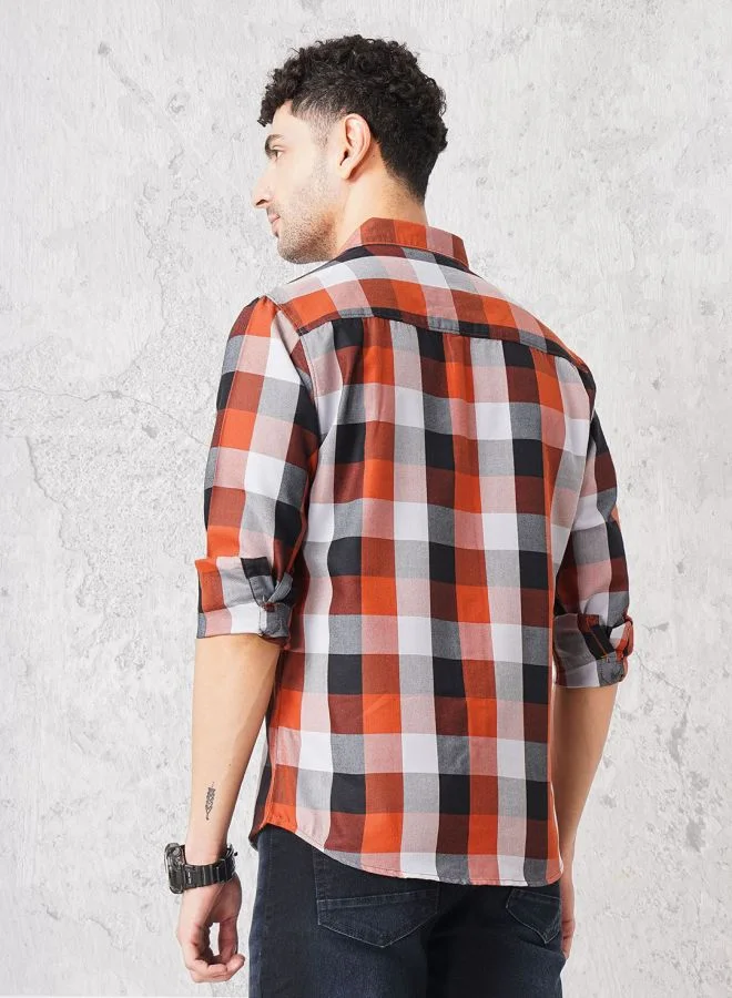 The Indian Garage Co Men Regular Fit Checkered Full Sleeves Cutaway Collar Casual Shirt