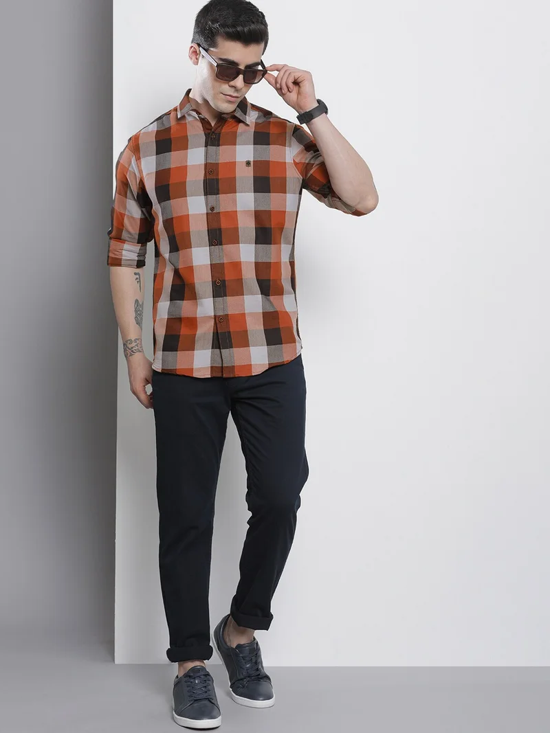 The Indian Garage Co Men Regular Fit Checkered Full Sleeves Cutaway Collar Casual Shirt