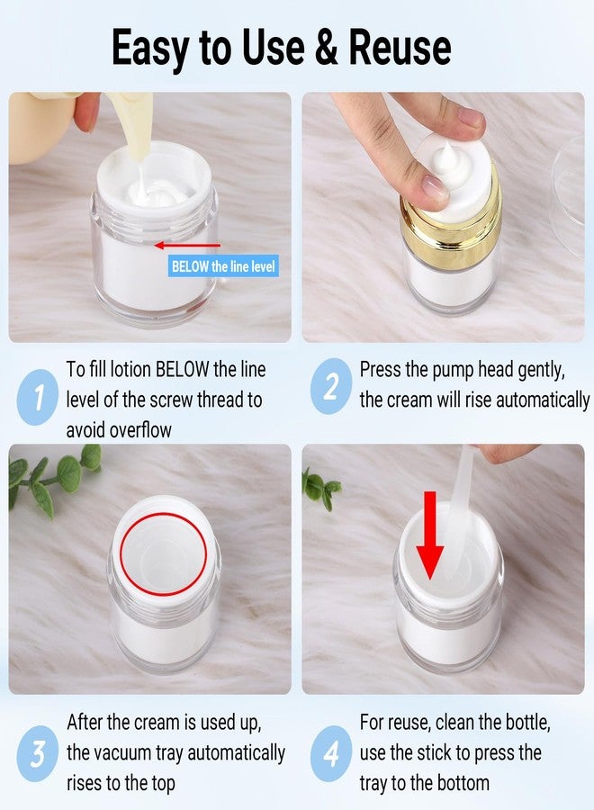 Segbeauty 0.5oz Small Travel Containers for Creams, Pack of 4 Airless Pump Jars 15ml Refillable Gold Travel Bottles Empty Lotion Container, Glass Jars for Toiletries Moisturizer Container - Image 4