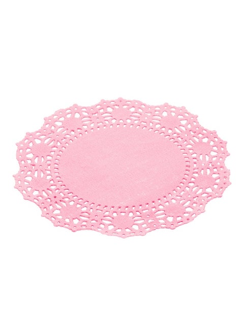 Pastry Tek 4 x 4 Inch Lace Doilies, 100 Decorative Tableware Placemats - Disposable, Round, Pink Paper Table Doilies, For Birthdays, Or Weddings, Table Decor