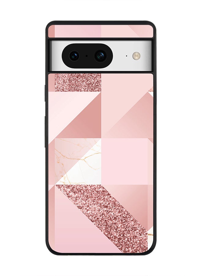Stylizedd Rugged Black Edge case for Google Pixel 8, Custom Slim fit Flexible Anti Drop Thin Phone Case Cover - Marble Pink Geometric - Image 1