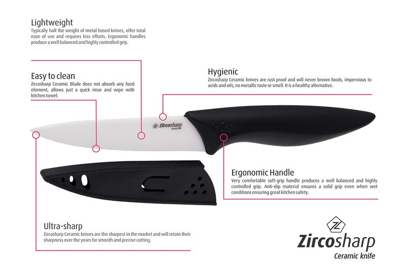ZircoSharp Ceramic Kitchen Knife, 4.0" Blade Utility Knife, White - Image 3