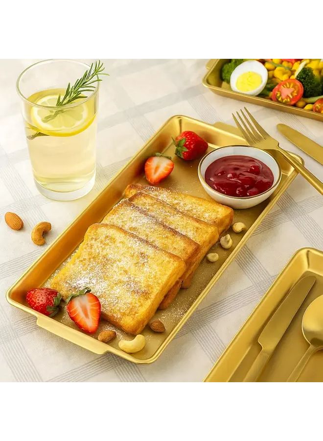 Golden Stainless Steel Square Flat Bottom Trays Multi Use for Grilling Serving Appetizers Desserts - Image 2