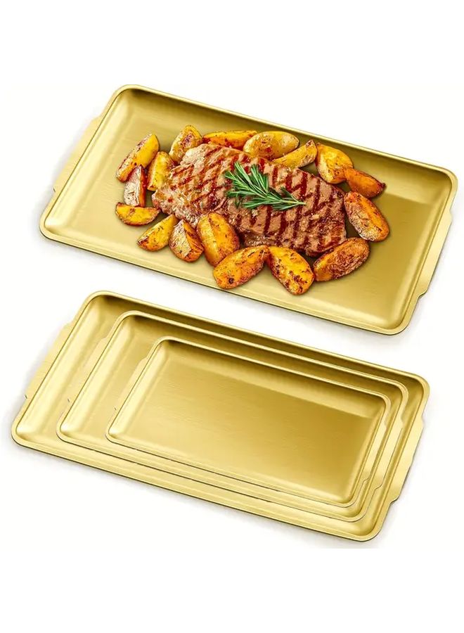 Golden Stainless Steel Square Flat Bottom Trays Multi Use for Grilling Serving Appetizers Desserts - Image 1