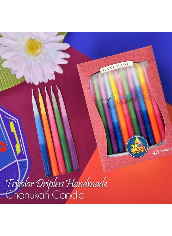 Ner Mitzvah Dripless Chanukah Candles Standard Size - Tri Colored Hanukkah Candles Fits Most Menorahs - Premium Quality Wax - 45 Count for All 8 Nights of Hanukkah - by Ner Mitzvah  - Image 2