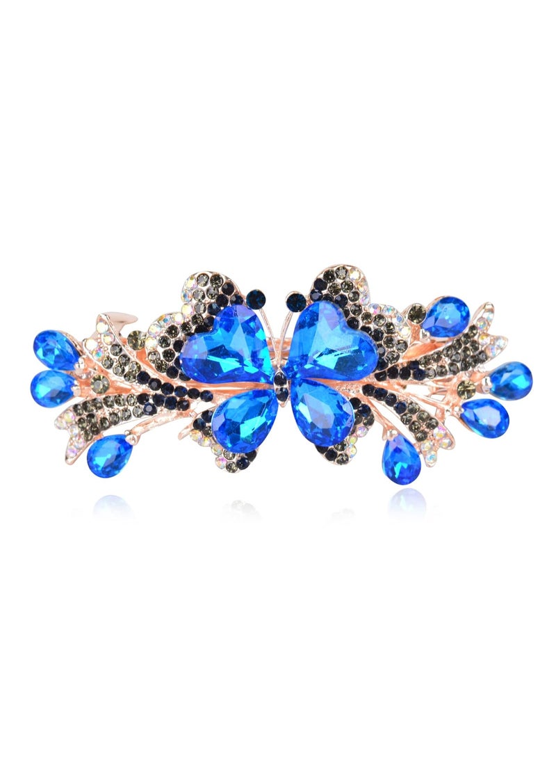 Sankuwen Luxury Butterfly Hair Barrettes Crystal Hair Clip Sparkly Metal Snap Hair Clip for Women GirlsStyleABlue 