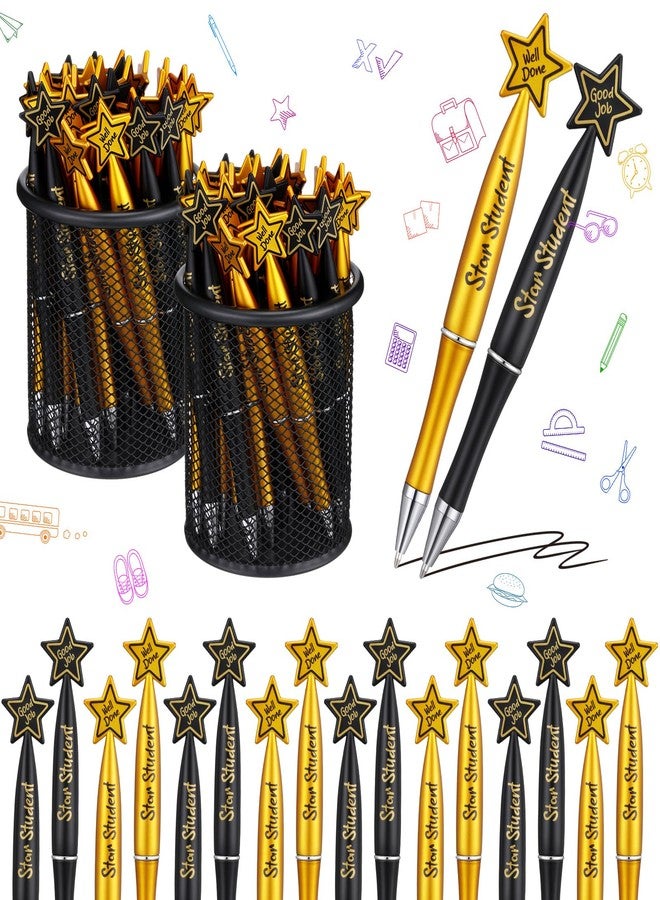 Tenceur 64 Pcs Star Student Pens Reward Ballpoint Pens Teacher Appreciation Gifts Black Inspirational Pens for Star Students Awards of the Week, School Classroom Teacher Recognition(Black, Gold) - Image 1