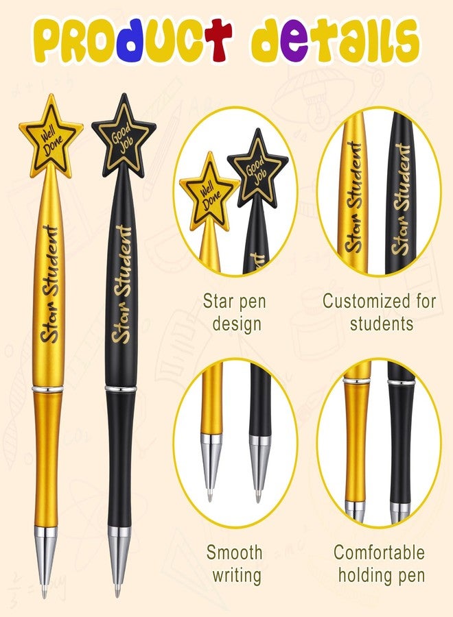 Tenceur 64 Pcs Star Student Pens Reward Ballpoint Pens Teacher Appreciation Gifts Black Inspirational Pens for Star Students Awards of the Week, School Classroom Teacher Recognition(Black, Gold) - Image 3