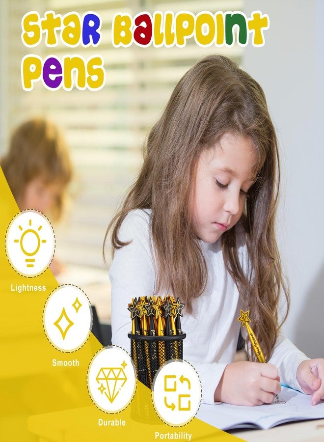 Tenceur 64 Pcs Star Student Pens Reward Ballpoint Pens Teacher Appreciation Gifts Black Inspirational Pens for Star Students Awards of the Week, School Classroom Teacher Recognition(Black, Gold) - Image 4