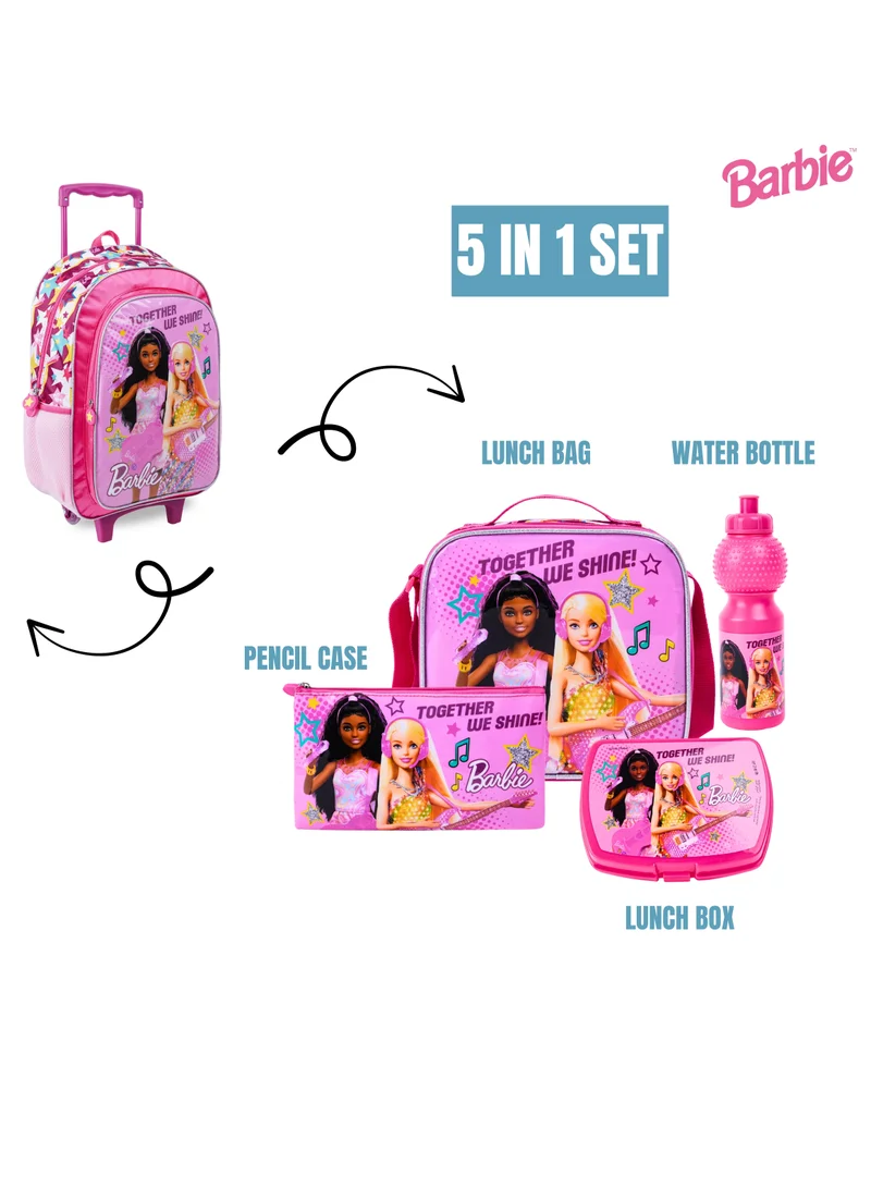 Mattel Games Barbie Together We Shine 5In1 Trolley Box Set 18" I Trolley I Lunch Bag I Water Bottle I Pencil Case I Lunch Box I Packaging