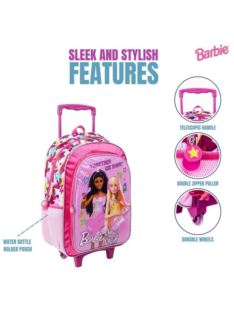 ماتيل جيمز مجموعة حقيبة ترولي باربي "معًا نتألق" 5 في 1 مقاس 18 بوصة (حقيبة ترولي، حقيبة غداء، زجاجة مياه، مقلمة، صندوق غداء) - Image 3