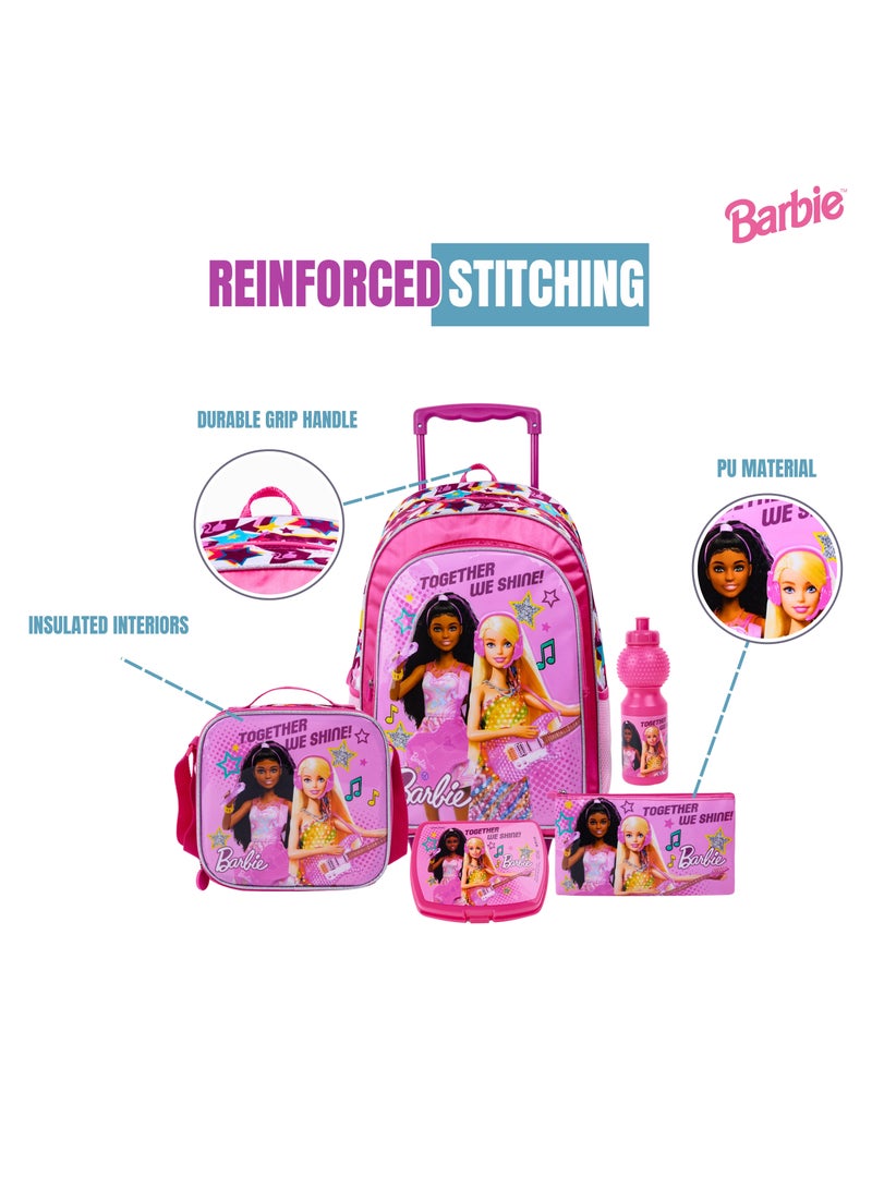 ماتيل جيمز مجموعة حقيبة ترولي باربي "معًا نتألق" 5 في 1 مقاس 18 بوصة (حقيبة ترولي، حقيبة غداء، زجاجة مياه، مقلمة، صندوق غداء) - Image 4