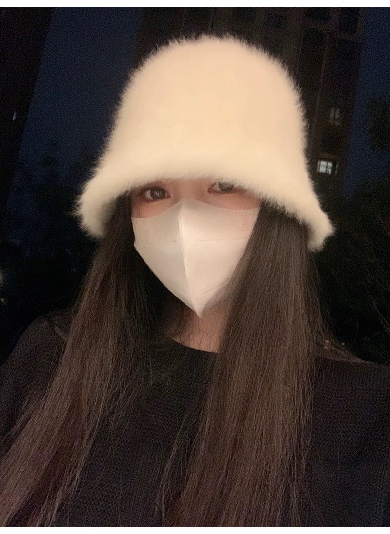 Generic Elegant Fluffy Rabbit Fur Bucket Hat for Women Wine red  - Image 2