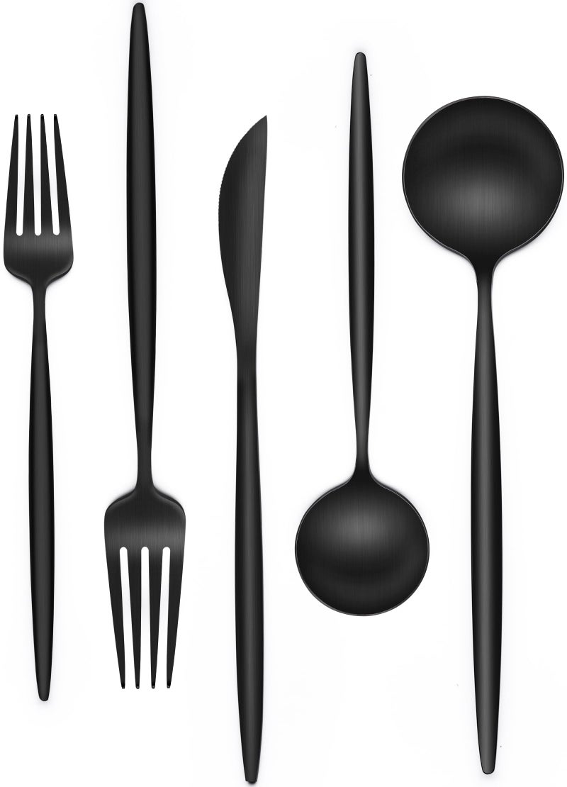Matte Black Silverware Set 30 Piece Wildone Stainless Steel Flatware Set Service for 6 Cutlery Utensil Sets for Home Restaurant Include Knife Fork Spoon Set Dishwasher Safe