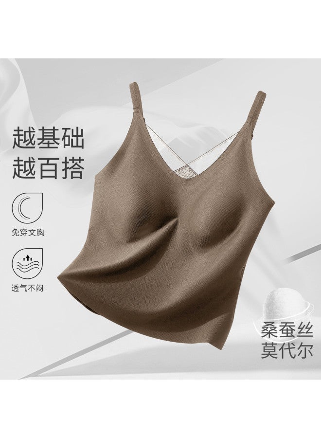 Ordifen Women'S Backless Bra, Summer Thin V-Neck Camisole With Built-In Pads, Versatile Layering Top - Image 2