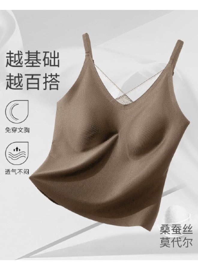 Ordifen Women'S Backless Bra, Summer Thin V-Neck Camisole With Built-In Pads, Versatile Layering Top - Image 1