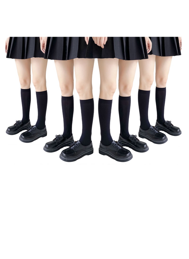 Women Girls Thin Cotton Knee High Socks, Women's Flat Knit Knee High Socks, 4 Pairs(Black)  - Image 2
