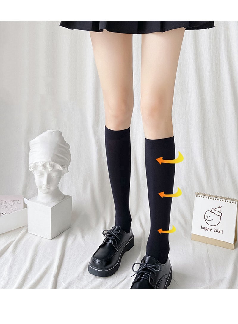 Women Girls Thin Cotton Knee High Socks, Women's Flat Knit Knee High Socks, 4 Pairs(Black)  - Image 4