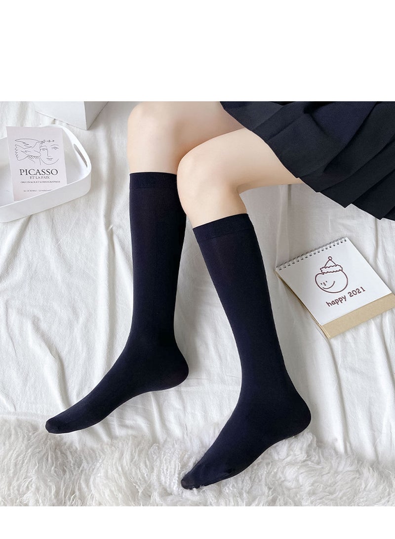 Women Girls Thin Cotton Knee High Socks, Women's Flat Knit Knee High Socks, 4 Pairs(Black)  - Image 3