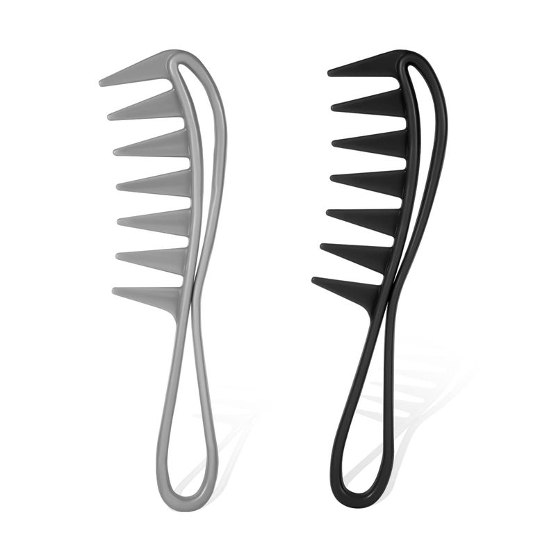SAVITA 2 Pcs Wide Tooth Comb Large Texture Combs Wide Tooth Curl Comb Shark Teeth Hairstyle Tool for Curly Wet Wavy Thick Hair Wigs Barber Salon Women Men Black