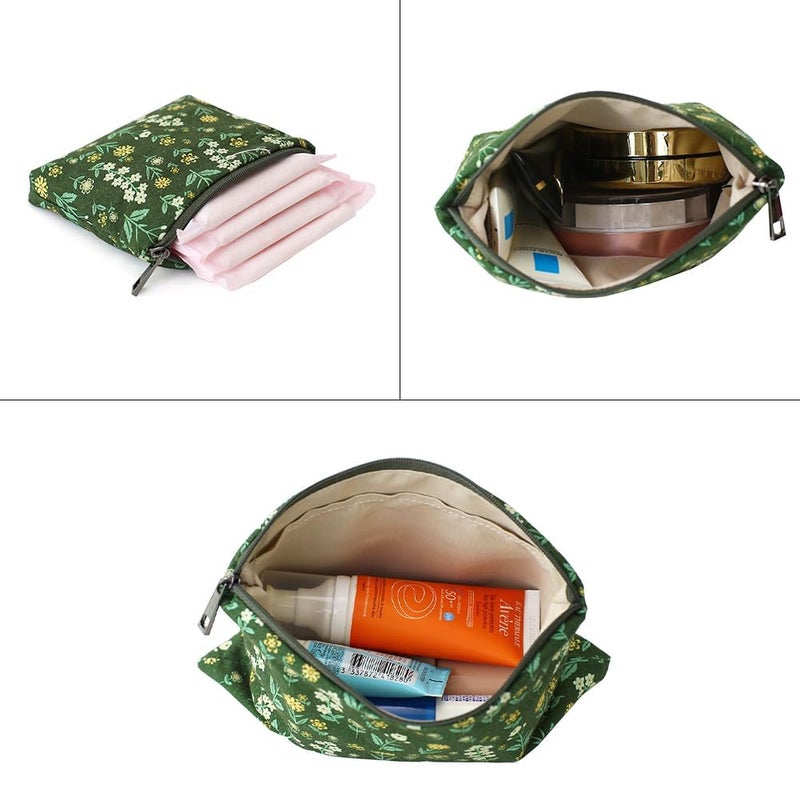 BBORGDC Small Cosmetic Bag Set of 3 for Purse, Green Floral Cotton Makeup Pouch Set, 3 Sizes Zipper Organizer for Travel & Toiletries, Gift for Her Birthday, Bridesmaid & Best Friend - Image 4