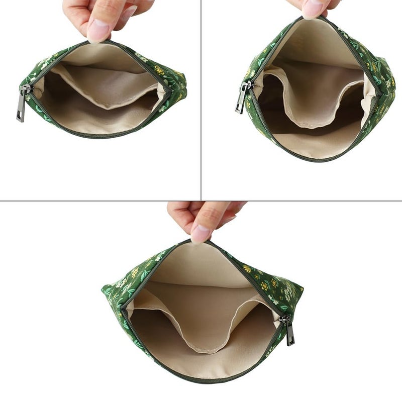 BBORGDC Small Cosmetic Bag Set of 3 for Purse, Green Floral Cotton Makeup Pouch Set, 3 Sizes Zipper Organizer for Travel & Toiletries, Gift for Her Birthday, Bridesmaid & Best Friend - Image 3