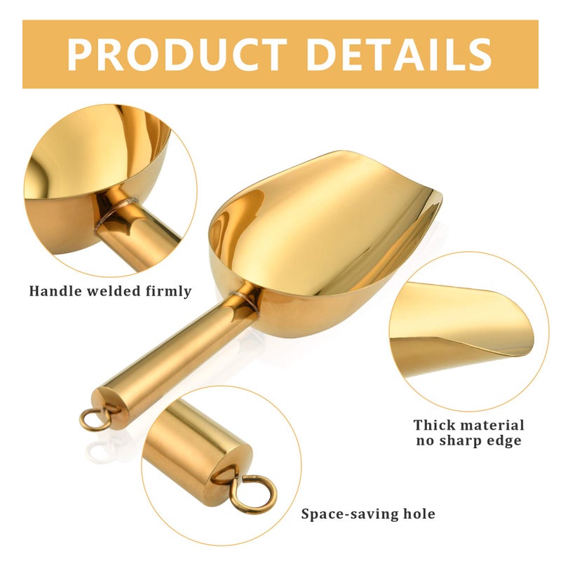 Akamino Stainless Steel Ice Scoop and Ice Tongs, Akamino Small Round Bottom Bar Ice Flour Utility Scoop & Buffet Clip Kitchen Bar BBQ Party Wedding, Gold - Image 3