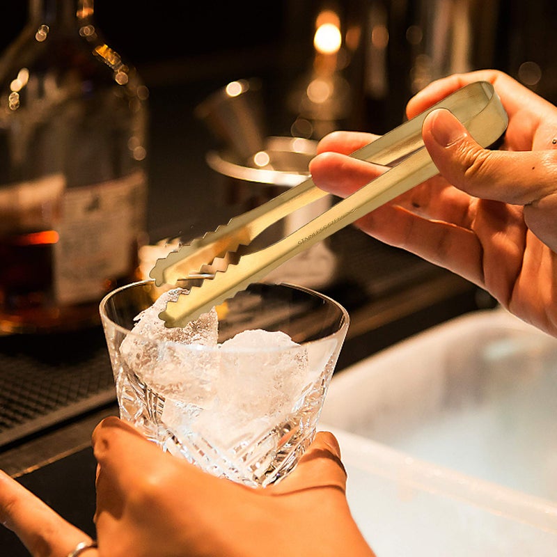 Akamino Stainless Steel Ice Scoop and Ice Tongs, Akamino Small Round Bottom Bar Ice Flour Utility Scoop & Buffet Clip Kitchen Bar BBQ Party Wedding, Gold - Image 4