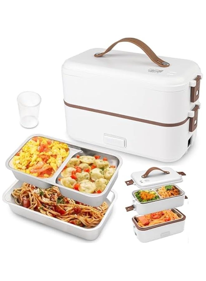 TRASSLE Self Cooking Electric Lunch Box, Portable Food Warmer for On-the-Go,Mini Rice Cooker 2 Layers 800ML Heated Lunch Box for Home Office Cook Food  - Image 1